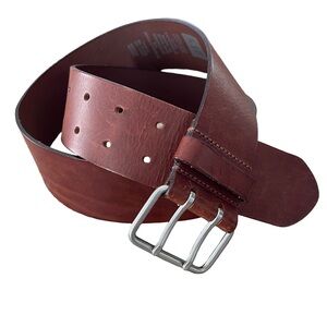 Classic GAP Brown Leather Belt with Brushed Silver Double Prong Buckle